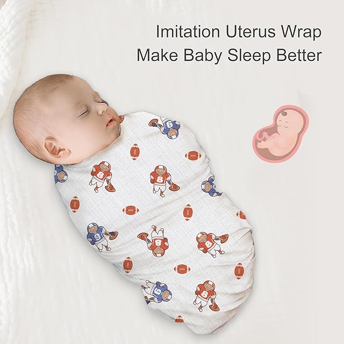 70% Rayon Made from Bamboo 30% Cotton Muslin Swaddle Blanket, 47 x 47 Inches, Sports Theme Baby Receiving Blanket, Soft and Breathable, Unisex, 2 Pack