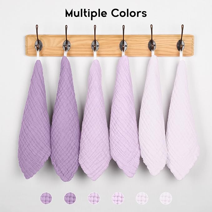 Unnivoll Muslin Baby Washcloths 6 Pack, 100% Cotton Wash Cloths for Babies, Large 12''X12'' Burp Cloths Absorbent and Soft for Newborn Infants Kids Boys Girls - Gradient Purple