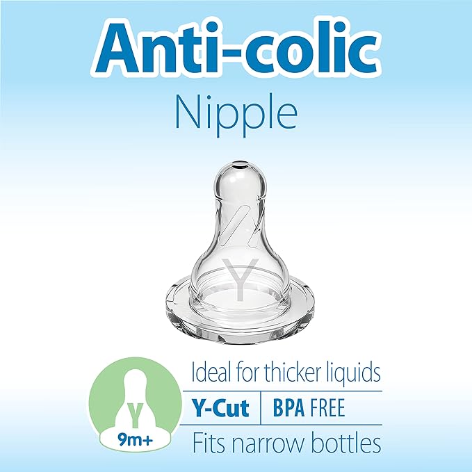 Dr. Brown’s Natural Flow Y-Cut Narrow Baby Bottle Silicone Nipple, Ideal for Thicker Liquids, 9m+ & Natural Flow Y-Cut Wide-Neck Baby Bottle Silicone Nipple, Ideal for Thicker Liquids, 9m+