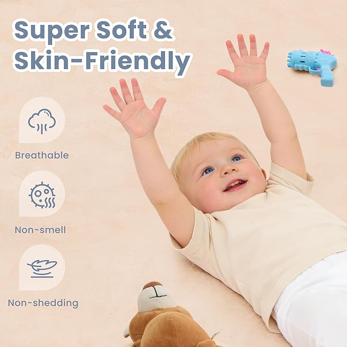 ACOMOPACK 1.3" Thick Baby Play Mat for Floor 59x71"-Large Water-Repellent&Non-Slip Memory Foam Mat for Kids,Toddlers,Soft Velvet Nursery Rug for Tummy Time&Crawling,Yoga,Tatami Style(Blush)