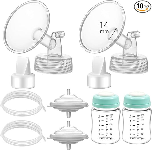 Momstouch Pump Parts Compatible with Spectra S1/S2/9 Plus, Not Original Accessories, Full Set Replacements Include 14mm Flanges, Duckbill Valves, Backflow Protectors, Tubings and Bottles