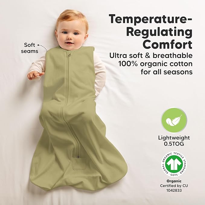 2-Pack Baby Sleep Sacks, Zipper Wearable Blanket - 0.5TOG Organic Cotton, Lightweight, Soft Cozy Infant Sleeping Sack 3-6 months, Easy to Wear Small Newborn Transition Swaddles Sleepsacks (Avocado)