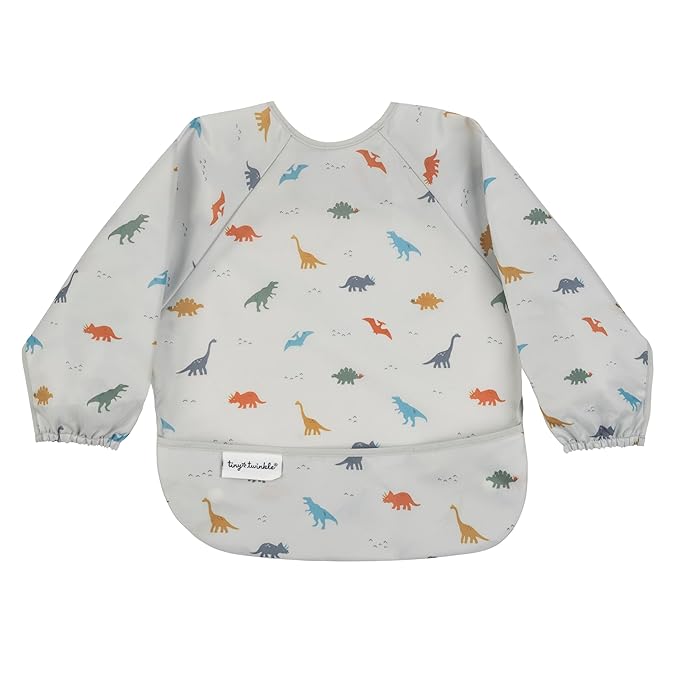 Tiny Twinkle Long Sleeve Bib for Babies & Toddlers | Waterproof Smock Bib for Eating | Machine Washable & Mess-Proof Feeding Essentials | Newborn Shower Gift (Dinosaur, 2-4Y)