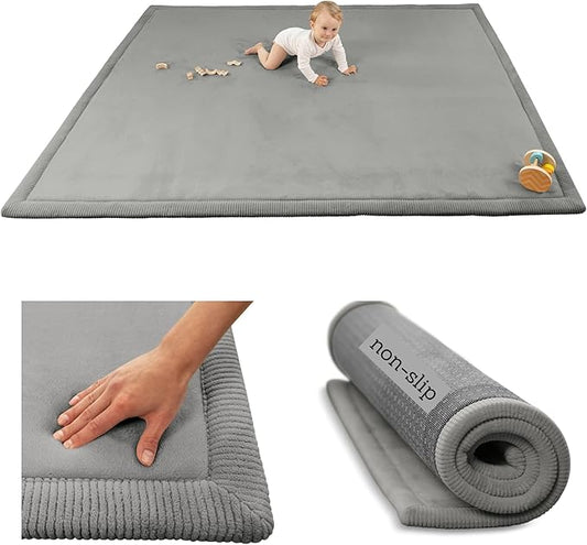 Hakuna Matte CloudSoft Baby Play Mat for Floor 60" x 80" Dark Gray – Coral Velvet Memory Foam Rug for Crawling & Cozy Play – Non-Slip, Water-Resistant, Easy-Care Tummy Time Mat, Playmat for Playpen