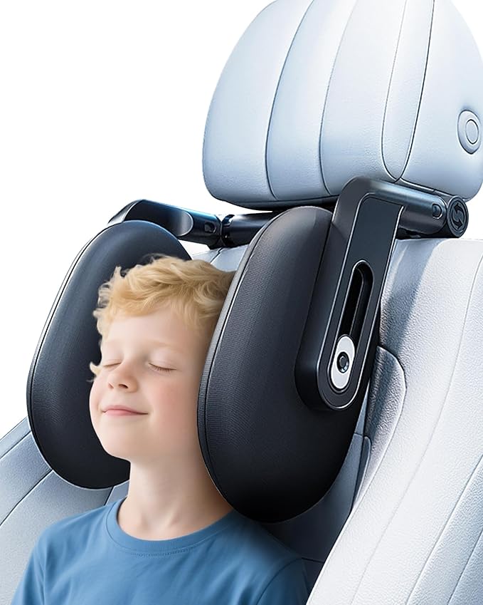 Car Headrest Pillow, 2025 Upgrade 360° Rotating Travel Headrest, 3-Point Linkage Adjustable, Thickened Breathable Memory Foam Headrest, Travel Car Sleeping Pillow for Kids, Adults