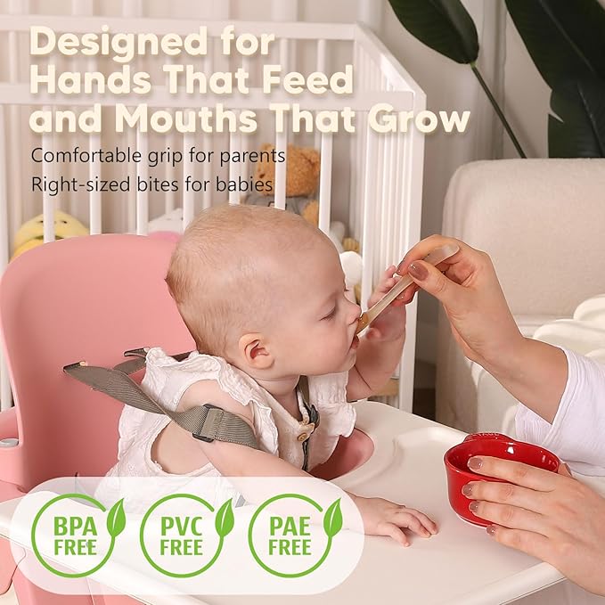 Omnilove Silicone Baby Spoons 2-Pack with Case, Self Feeding 6 Months, Baby Led Weaning Supplies, Toddler Utensils with Safety Chain, Toddler Essentials, Dishwasher Safe Baby Safety Products