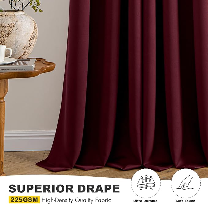 MIULEE Burgundy Red Blackout Curtains - Thermal Insulated Bedroom Curtains Room Darkening Drapes for Living Room Kitchen Christmas Grommet Top Window Treatment, 40 x 45 Inches Long, 2 Panels