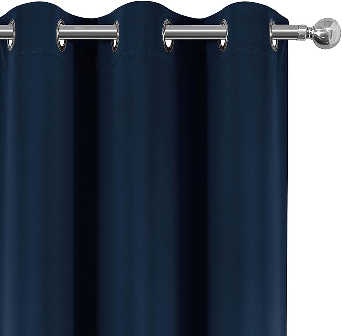 LEMOMO 100% Blackout Curtains 38 x 84 Inch Navy Blue Curtains 2 Panels Darkening Thermal Insulated Bedroom Curtains