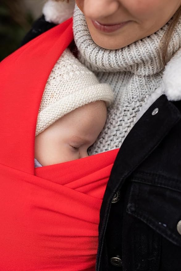 Cuddlebug Baby Wrap - Hands-Free Baby Carrier Wrap - Soft & Stretchy Baby Wraps Carrier - Carrier Newborn to Toddler 7-35 lbs - One-Size-Fits-All Holder - Hip-Healthy (Red)