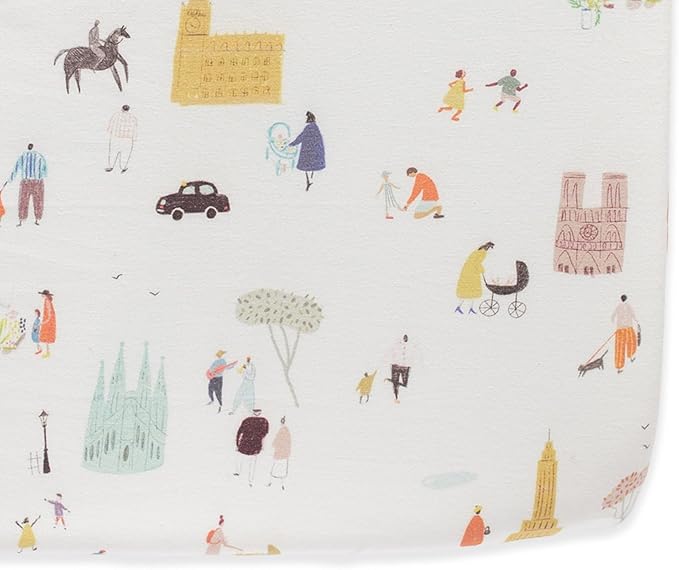 Pehr Crib Sheet, Explore The World | Breathable Brushed Organic Cotton for Soft Sleep | Snug Fit | Reusable Fabric Bag Packaging | Standard Crib Mattresses up to 52”L x 28”W x 8”H