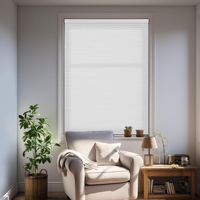 Changshade Cordless Cellular Shades Blackout Honeycomb Blinds for Windows - No Tools, Push Up - 20" W x 50" H, White