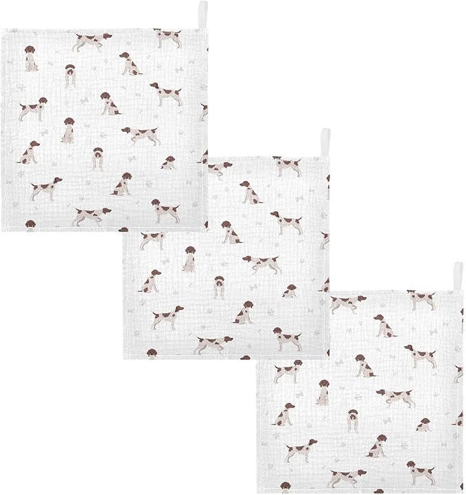 vvfelixl Baby Cotton Washcloths German Shorthaired Pointer Infants Bath Towel for Unisex Puppy Face Towels for Newborn, Natural Baby Wipes Delicate Skin, 11.8 X 11.8 inch, one sizex3