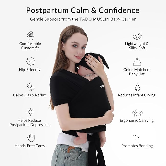 Baby Wrap Carrier for Newborns to Toddlers (8-35 lb), Modal Soft-Stretch Sling, Breathable All-Season, Quick Tie with Center Marker, Machine Washable Black
