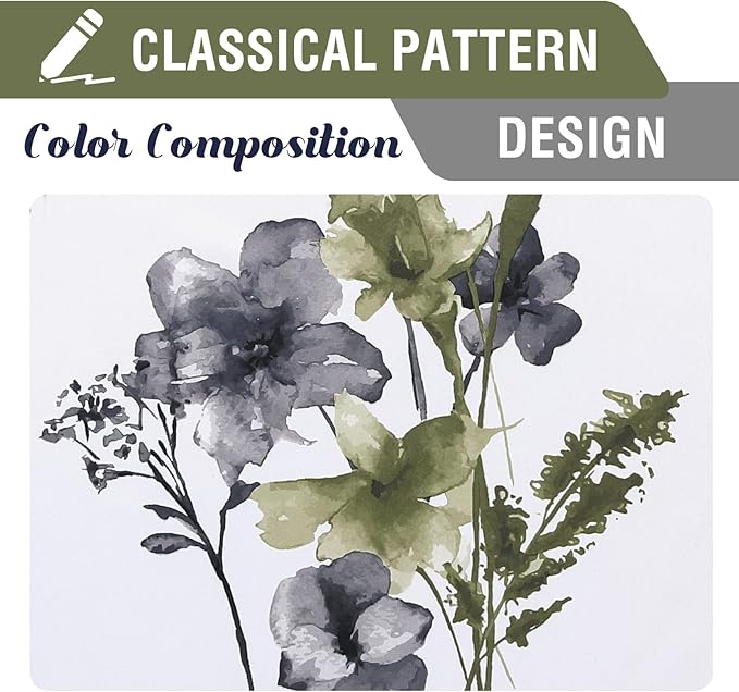 H.VERSAILTEX 100% Blackout Curtains 96 inch Length 2 Panels Set Cattleya Floral Printed Drapes Leah Floral Thermal Curtains for Bedroom with Black Liner Sound Proof Curtains, Grey and Olive