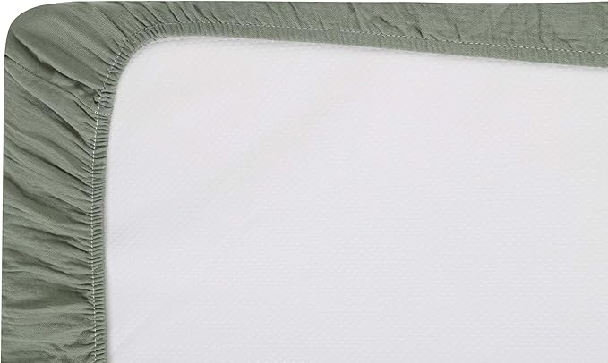 Onacosht Muslin Mini Crib Sheets, 39" x 27" Pack and Play Mattress Sheets Fitted for Pack N Play, Soft Cotton for Boys Girls, 2 Pack, Green and Leaf