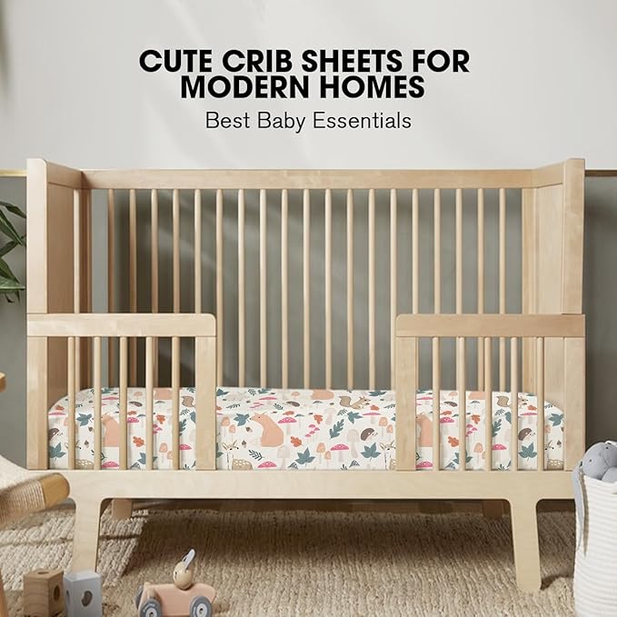 Little Grape Land Crib Sheets 2 Pack, Microfiber Fitted Crib Sheet for Standard Crib Mattress 52"x28"x8", Soft and Neutral Baby Crib Sheets for Boys and Girls, Breathable & Easy Care, Woodland Fawn
