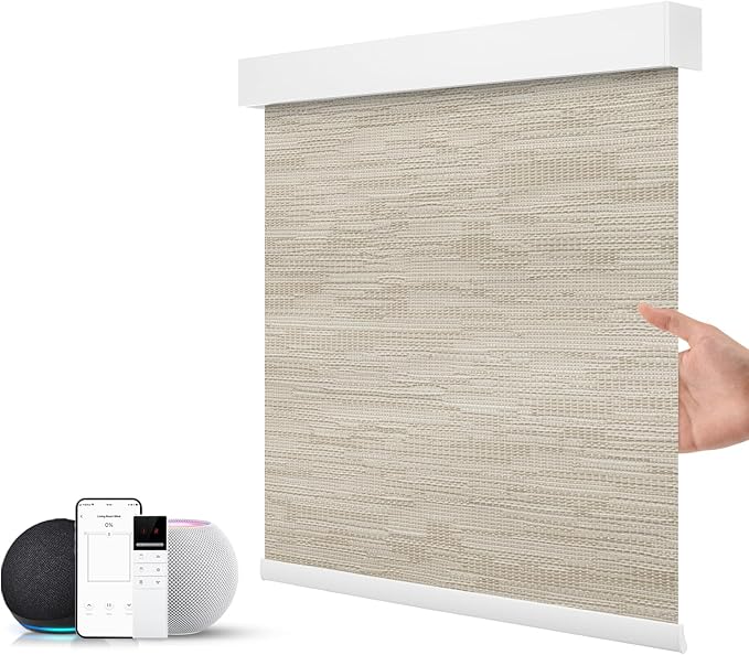 ZSTARR Motorized Blackout Window Blinds Customize Width(21-97 in) Remote Control Wireless and Rechargeable Roller Shades Blinds for Windows, Office,Home, Hotel, Club, Restaurant (Full Blackout Khaki)