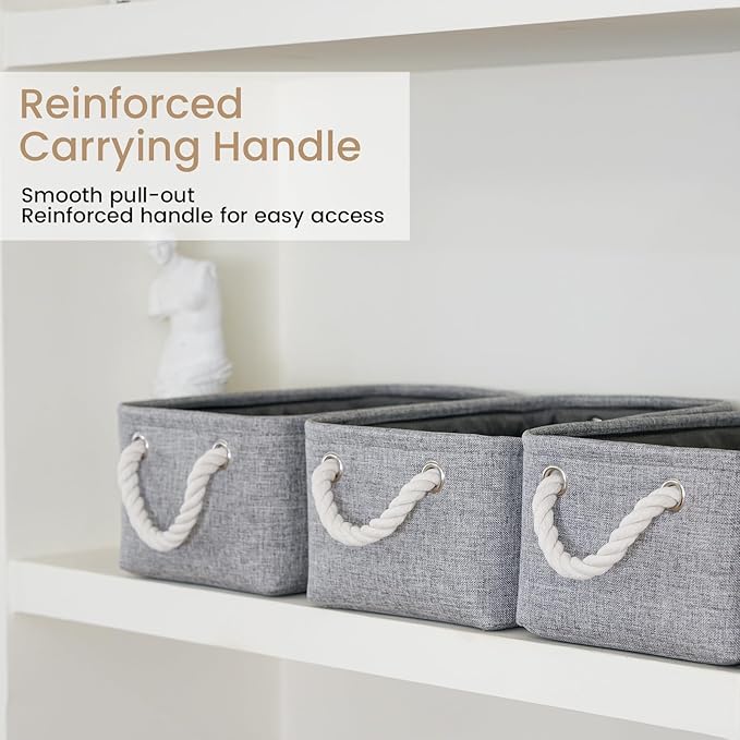 Storage Baskets for Shelves 11.8x7.9x5.2 Inch, Foldable Fabric Storage Bins with Handles, Small Storage Baskets for Organizing Closet, Office, Home Organization (3-Pack, Gray)