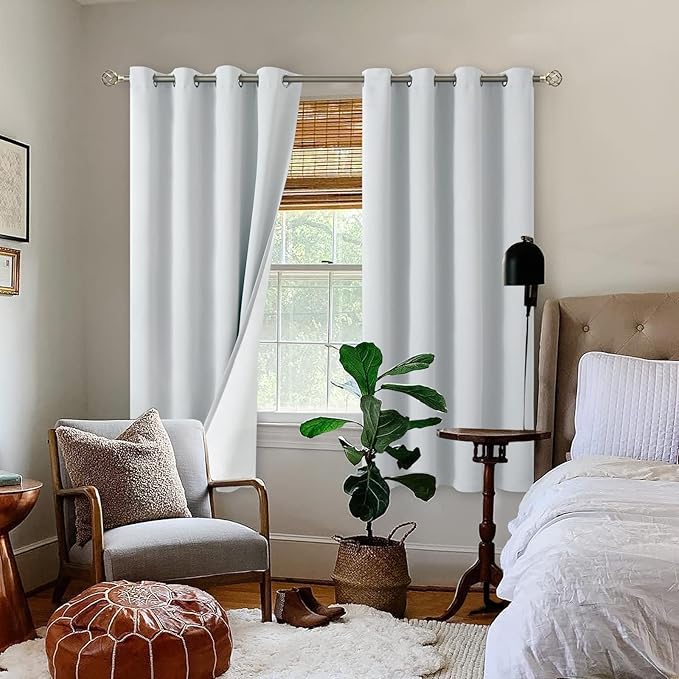 BGment Blackout Curtains for Bedroom 63 Inch Length 2 Panels Set, Thermal Insulated Bedroom Curtains Soundproof Room Darkening Window Curtain Drapes, Each Grommet Curtains 52 Inch Wide, Greyish White