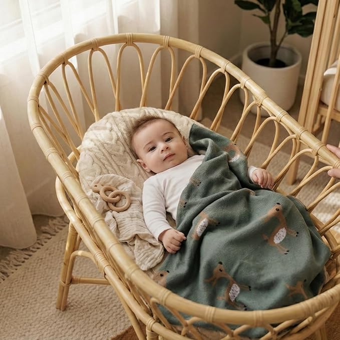 Soft Baby Swaddle Receiving Blanket - 100% Cotton Knit Soft Cozy Receiving Swaddling Quilt Blanket for Shower Gift Registry for Newborns, Infants, Toddlers (Deer - Sage)
