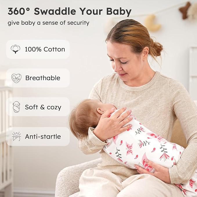 Yoofoss Baby Swaddles for Newborns 100% Organic Cotton, Adjustable Swaddle Sleep Sack 0-3 Months Newborn Swaddle Sack, Breathable Soft(Small)