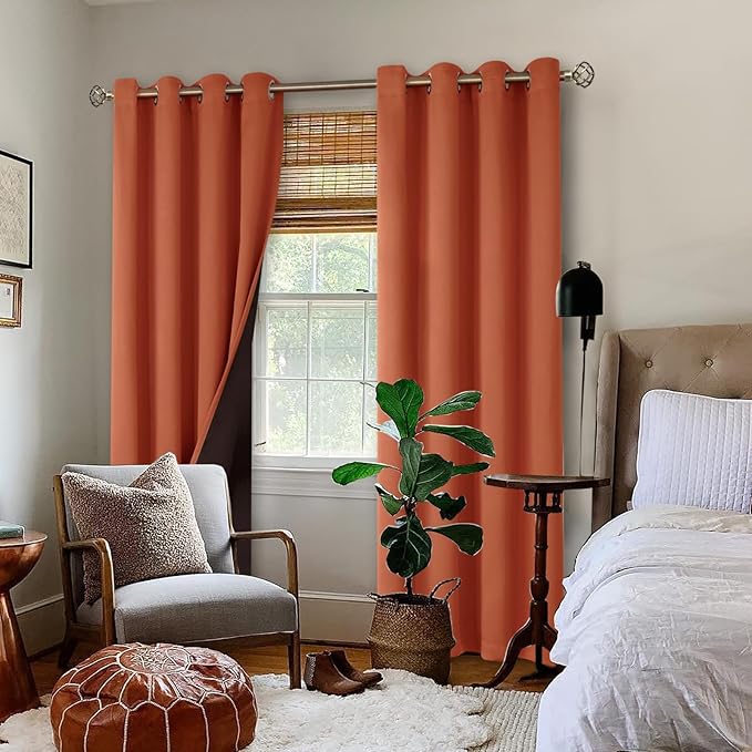 BGment Thermal Insulated 100% Blackout Curtains 84 Inch Length 2 Panels, Total Light Blocking Curtains for Bedroom, Grommet Window Drapes with Thick Black Liner, 52 Inch Wide Each Panel, Terracotta