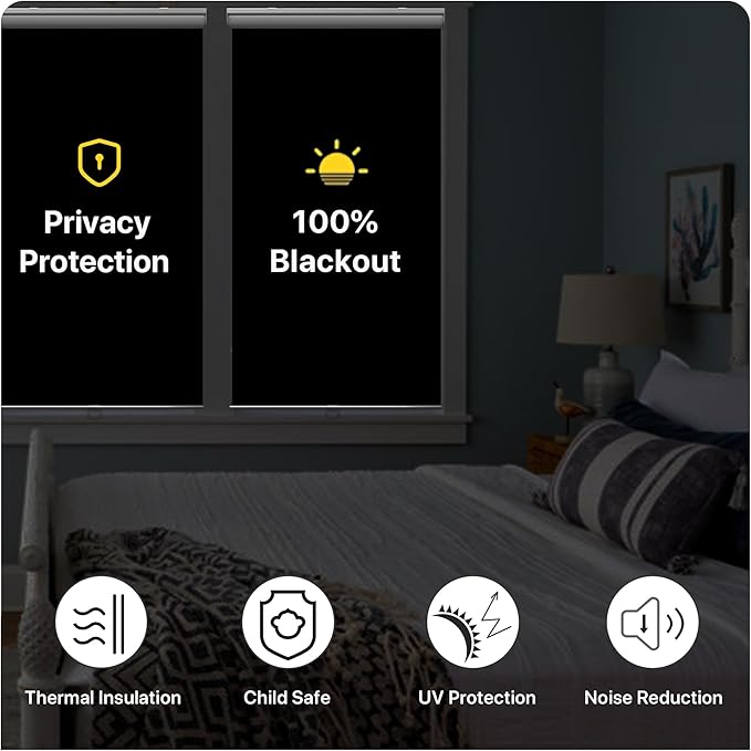 GENIMO 100% Blackout Roller Window Shades, Window Blinds Cordless with Thermal Insulated, UV Protection Fabric, Mini Door Blinds for Home, Office, Bedroom, Easy to Install, Light Grey, 40" W X 72" H