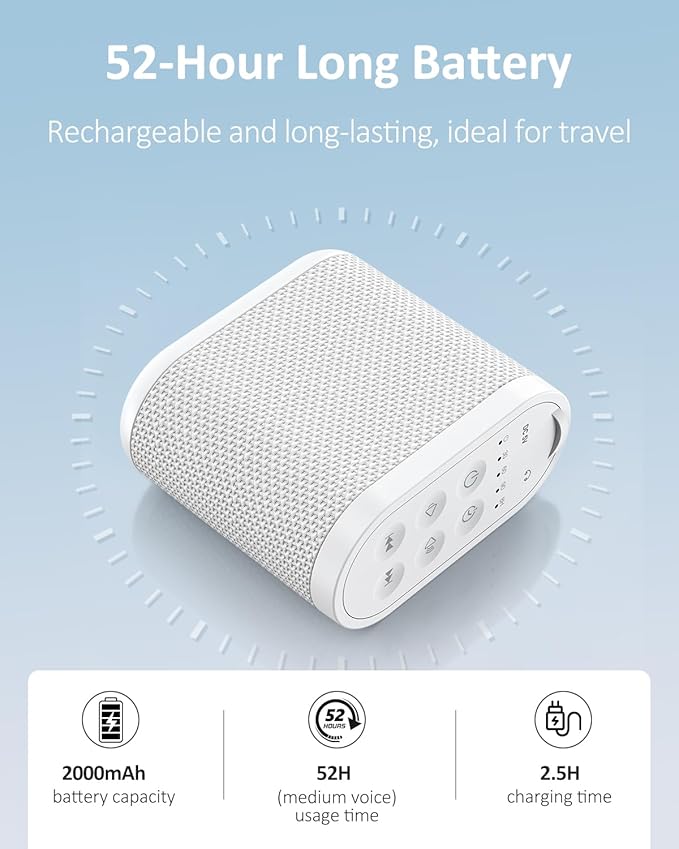 Portable Travel Sound Machine for Adults, Baby Sleeping : Super Long-Lasting & Rechargeable Battery, Headphone Jack, 21 Sounds - White Noise Machine for Office Privacy & Noise Canceling, Home, Gift