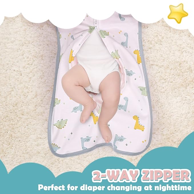 2 Pack Transition Swaddle with 2 Way Zipper, 2 in 1 Arms in/Out Transitional Arms Up Swaddle, 100% Cotton Newborn Swaddles Zipper Swaddles Baby Swaddling Sack Sleep Sack 3-6 Months, Dinosaur & Bear