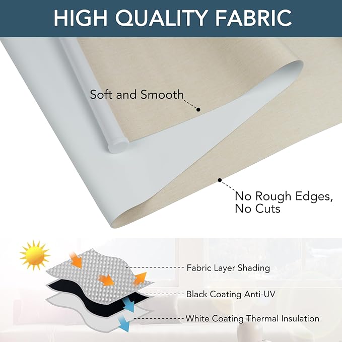 Roller Window Shades Free-Stop Cordless Blackout Blinds, Thermal Insulated Pull Down Shades for Windows, UV Protection Fabric Roller Blinds for Home Office (39.25" Wx72 H, Ivory)