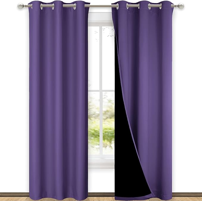 NICETOWN Lilac Purple Full Shade Curtain Panels, Pair of Thermal Insulated & Energy Efficiency Blackout Curtains for Living Room Windows, Lined Silky Performance Window Dressing (42" Wide x 84" Long)