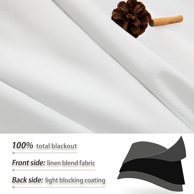 White 100% Blackout Curtains 108 Inches Long, Rod Pocket Extra Long Thermal Insulated 2 Panels Window Curtains, Back Tab Soundproof Black Out Room Darkening Drapes 9 FT for Living Room