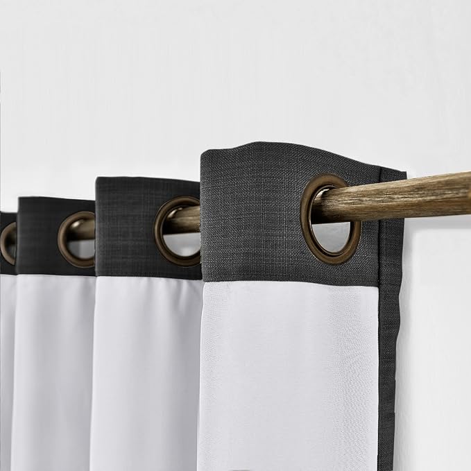 ChadMade 50W x 96L Inch Black Linen Polyester Curtain Drapes with Blackout Lining, Room Darkening Antique Bronze Grommet Curtain for Sliding Glass Door Patio Door Living Room (1 Panel)