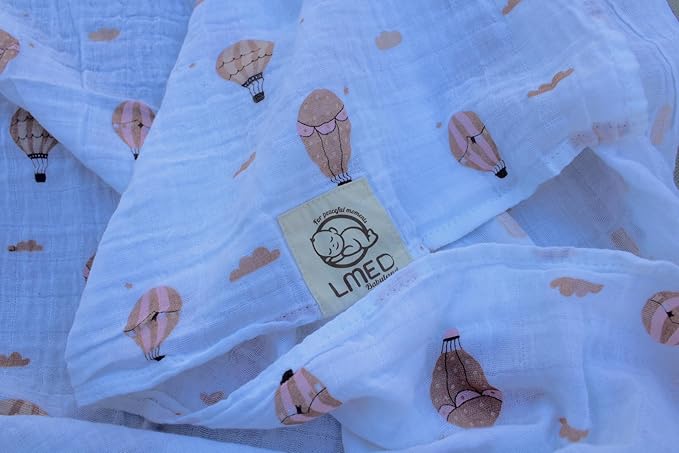 100% Muslin Cotton Swaddle Blankets, Pack of 4, 47 x 47 inches (120 cm x 120 cm), Ultra-Soft, Breathable, Hypoallergenic, 0+ Months (Teddy Bear/Rainbow/Butterfly/Balloon)