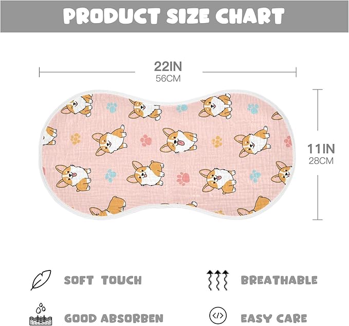 Qinllo 2 Pack Muslin Burp Cloths Cute Dogs Pink Cotton Baby Burp Cloths Ultra Soft Burping Cloth Absorbent Spit Up Rags for Baby Boys Girls 22x11 Inch