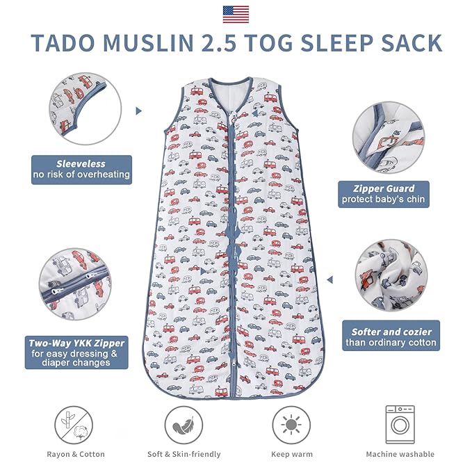 TADO MUSLIN Toddler Sleep Sack, 70% Rayon from Bamboo and 30% Cotton Baby Wearable Blanket Winter 2.5 TOG Sleeping Sacks Warm Soft Car (2-4T)