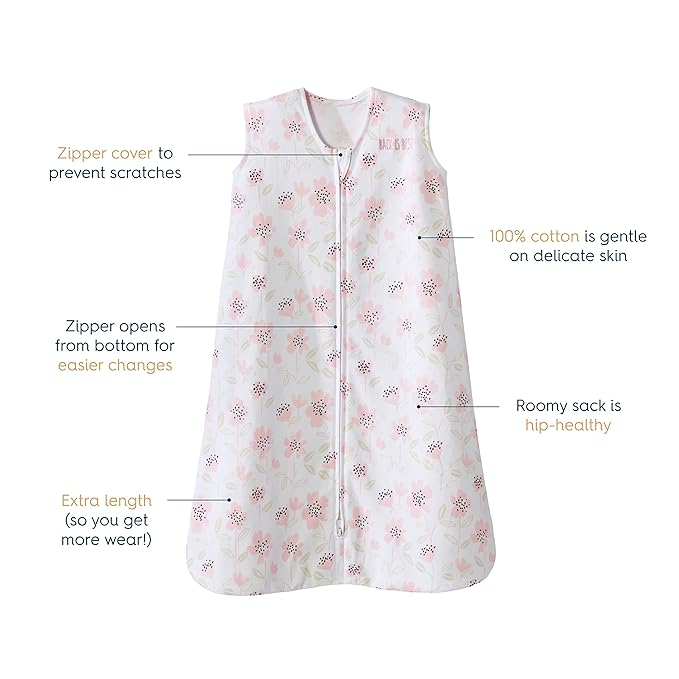 HALO SleepSack, 100% Cotton Wearable Blanket, Swaddle Transition Sleeping Bag, TOG 0.5, Wildflower Blush, X-Large, 18-24 Months