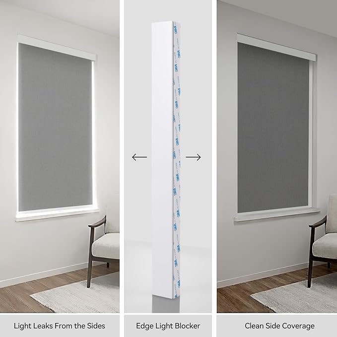 ZSTARR PVC Light Blockers Blackout Light Blockers Side Tracks for Window Shades and Blinds Side Tracks for Blackout Shades Easy to Install Light Blocking Strips for Bedroom (White,79",4pcs)