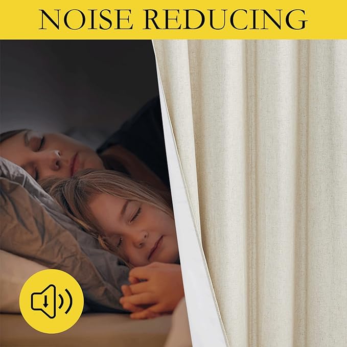 NICETOWN Natural Beige 100% Blackout Linen Curtains 84 inches Long Burg 2 Panels for Bedroom, 52" Wide, Farmhouse Thick Completely Blackout Window Treatment Thermal Insulated Drapes for Living Room