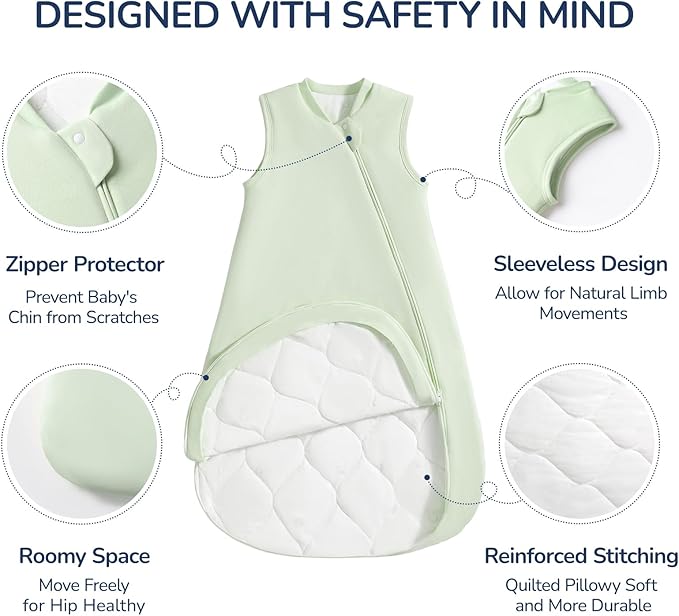 usbettas 1.0 Tog 2.5 Tog Baby Sleep Sack, 100% Cotton Baby Sleeping Bag 3-24M, 2-Way Zipper Baby Wearable Blanket