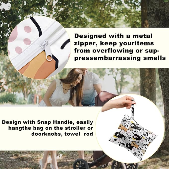Hanamiya Na 2Pcs Cat Floral Print Wet Bags, Cat Lover Gifts Wet Dry Bag Reusable Zipper Pouch for Swimsuit, Diapers, Beach, Dirty Yoga Gym Clothes, Toiletries, Waterproof Birthday Christmas Gifts-1
