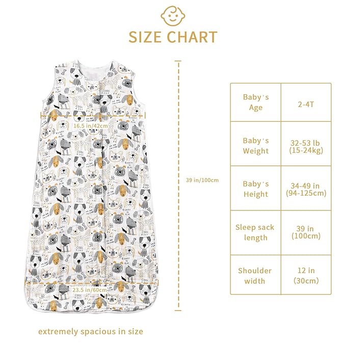 TADO MUSLIN Toddler Sleep Sack 2-4T, 0.5 TOG Lightweight Wearable Blanket, 100% Organic Cotton Muslin, Sleeveless, 2-Way YKK Zipper, OEKO-TEX Certified, Pup