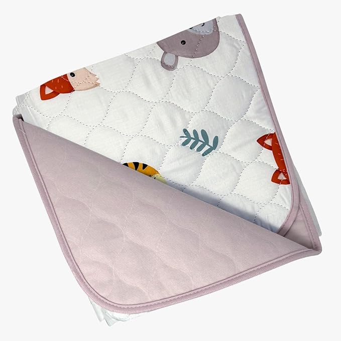 WOVENX Organic Incontinence Pads for Kids & Toddlers - 5 Layer Waterproof Protectors for Overnight Bed Wetting - Reusable & Washable Pee Pads - Fits Twin to Full Size Beds - 34" x 52" Tiger Bear Fox