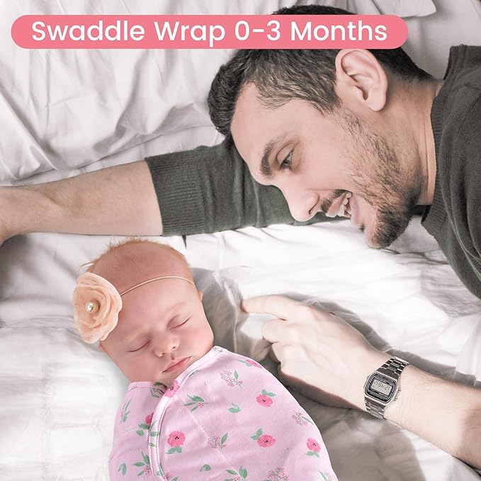 david's kids 100% Cotton 3 Pack Baby Swaddle Wrap for 0-3 Months, Soft Breathable Swaddle Blanket for Newborn Infant, Adjustable Baby Wrap Sleep Sacks for Girls, Newborn Essentials, Floral