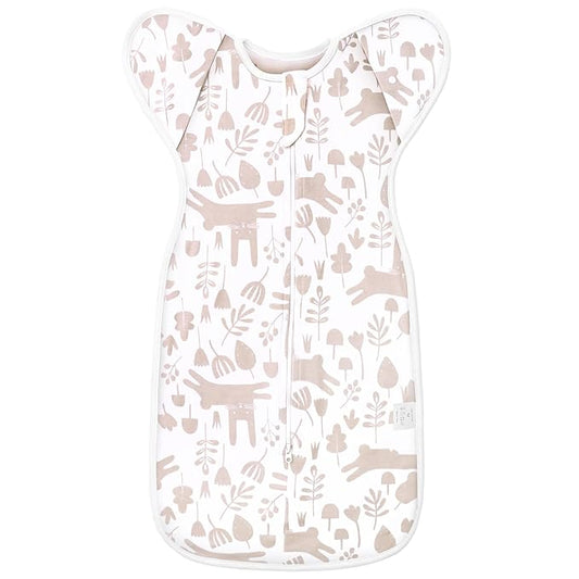 Baby Transitional Swaddle Sleep Sack - Newborn Swaddle Transition Bag with Removable Cuffs Arms Up Design, Free Wearable Blankets, Pink & Rabbit (6-9 Month)
