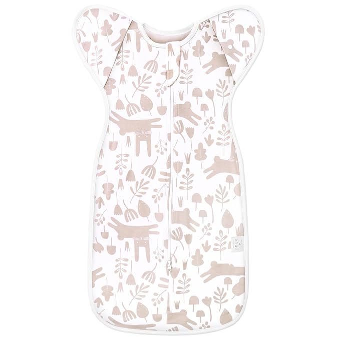 Baby Transitional Swaddle Sleep Sack - Newborn Swaddle Transition Bag with Removable Cuffs Arms Up Design, Free Wearable Blankets, Pink & Rabbit (3-6 Month)