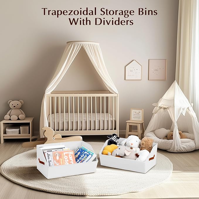 Closet Organizers and Storage Bins - 4 Pack Collapsible Divided Trapezoidal Cube Storage Bins Baskets with Orange Handle for Organizing Clothes Blankets, Toys, Books, Towels(White)