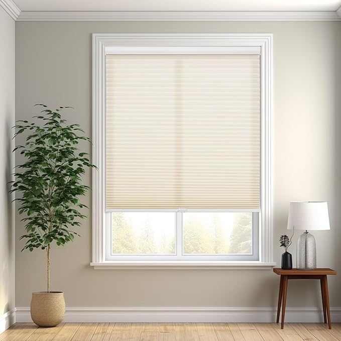 Changshade Cordless Cellular Shades, Light Filtering Honeycomb Shades for Windows, Pull Down Pleated Blinds, Easy to Install for Indoor Windows and French Doors,34" W x 72" H, Grey