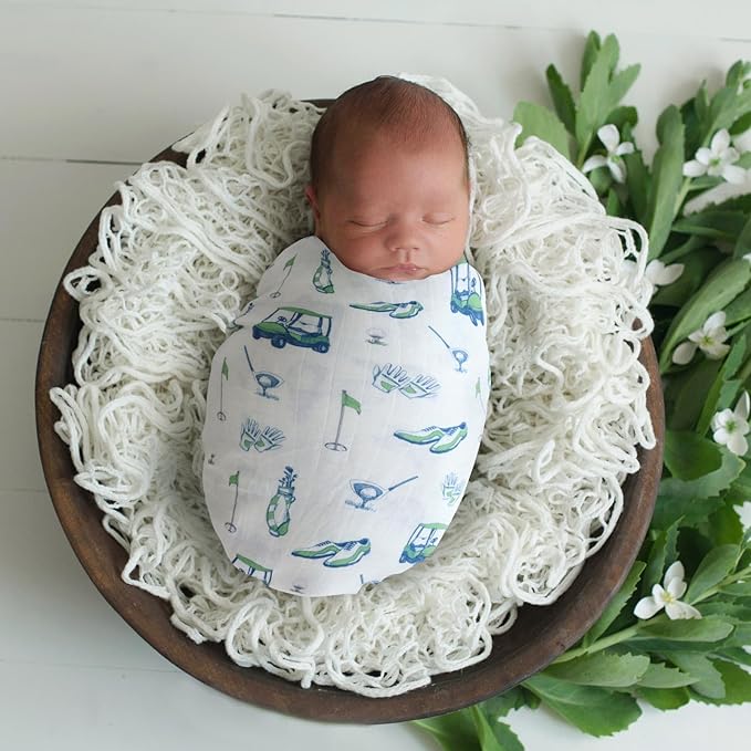 LifeTree Baby Swaddle Blankets, Boys Girls Muslin Swaddling Wrap Receiving Blanket for Newborn, 70% Viscose from Bamboo and 30% Cotton, Large 47" x 47", Golf Pattern Blanket