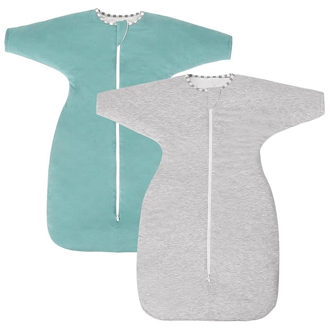 PuppyPaws Baby Sleep Sack 1.5 TOG 2-Pack Set, Transitional Swaddle with Arms Up Length Sleeves and Mitten Cuffs, Sleep Sack 0-3 Months, 95% Rayon derived from Bamboo, 5% Spandex
